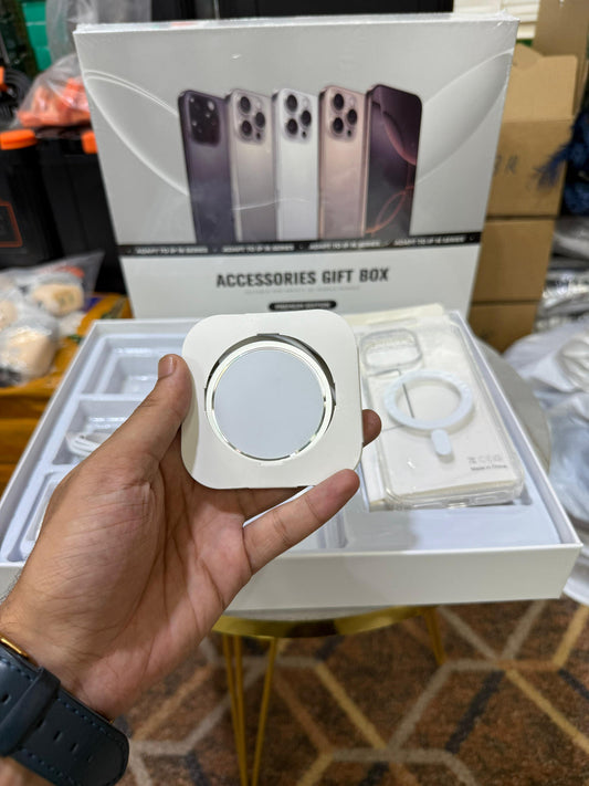 Premium iPhone 16 Series MagSafe Accessories Gift Box – Wireless Charger, AirPods Pro‑Style Earbuds, Magnetic Power Bank, 20 W USB‑C Adapter & Clear Case Bundle