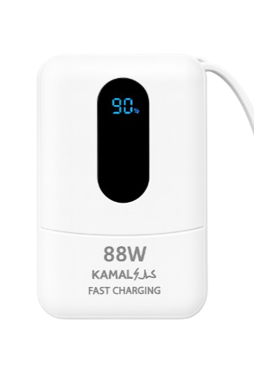 KAMAL Mini Power Bank 88W Fast Charging – 20,000mAh / 30,000mAh (LED % Display, Built-in Cable)