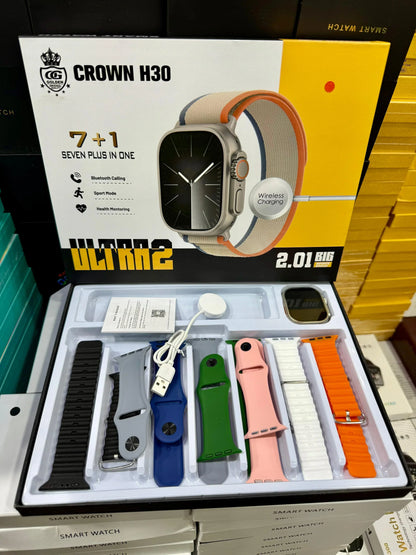 Crown H30 Ultra 2 Smartwatch – 2.01" Big Display, Bluetooth Calling & 7+1 Straps