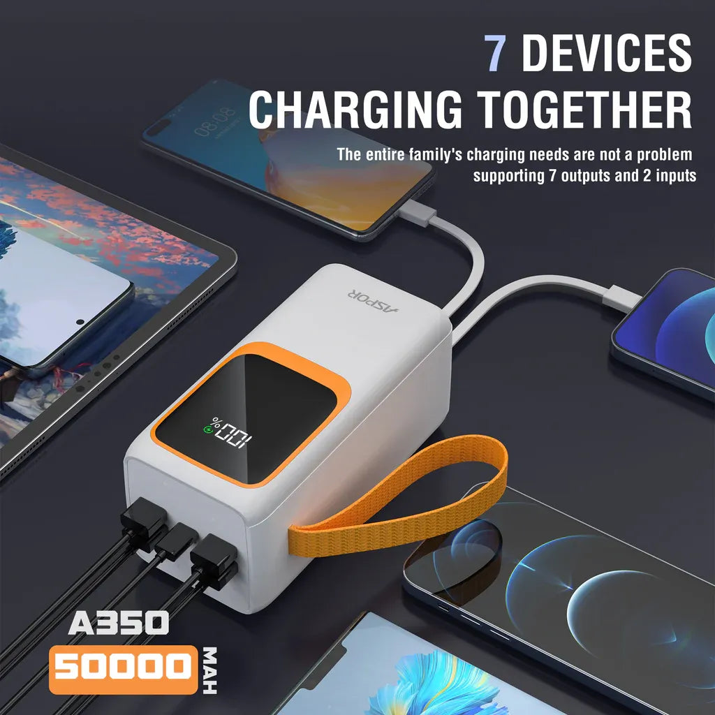 S-0011 50 000 mAh Fast-Charge Power Bank – 22.5 W PD/QC with Built-In Dual Cables