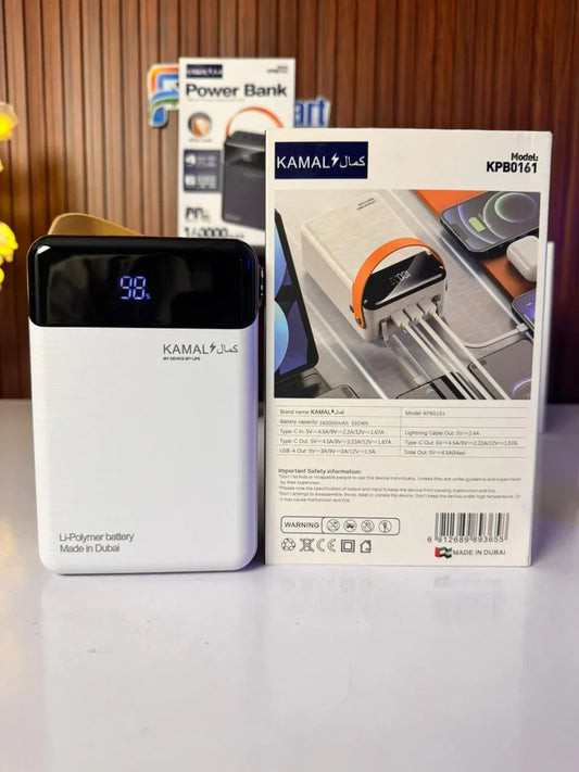 KAMAL KPB0161 160000mAh Power Bank (Made in Dubai) – 22.5W Fast Charging, LED Display & Lamp, 6 Outputs / 4 Inputs