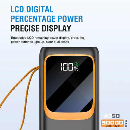 S-0011 50 000 mAh Fast-Charge Power Bank – 22.5 W PD/QC with Built-In Dual Cables