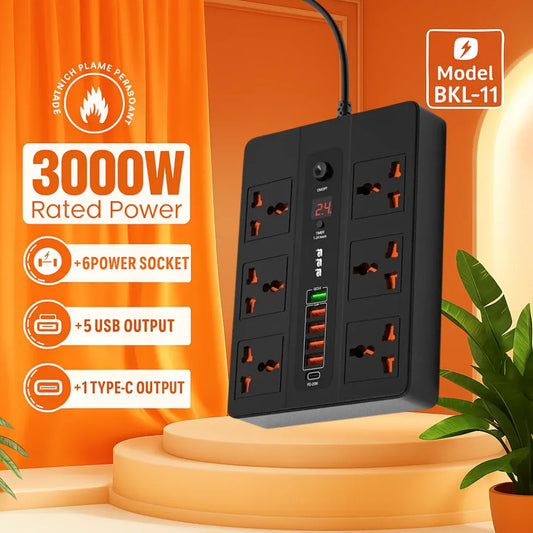 Ultra High-Speed Power Socket with USB Ports & Surge Protection - 3000W
