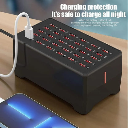 30-Port USB Smart Charging Station – Auto Cooling, LED Indicator & Fast Charging