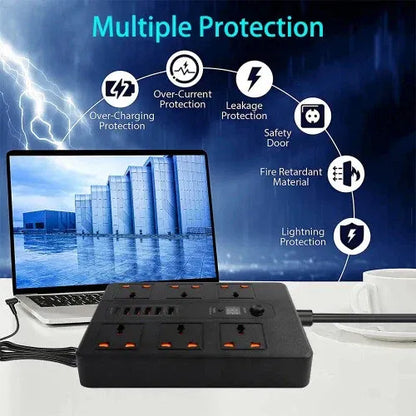 Ultra High-Speed Power Socket with USB Ports & Surge Protection - 3000W