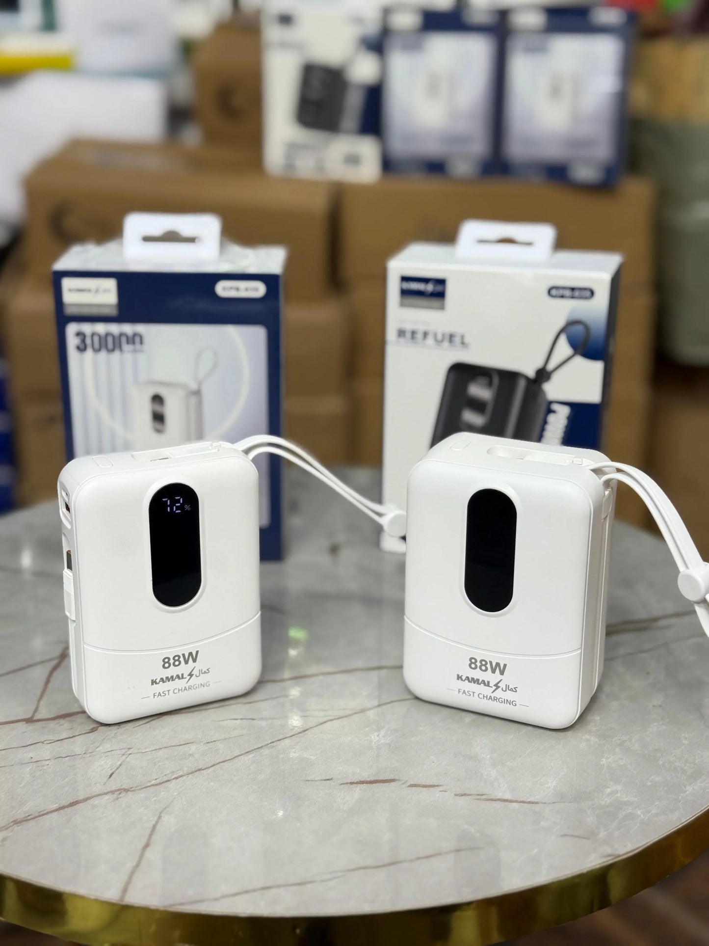 KAMAL Mini Power Bank 88W Fast Charging – 20,000mAh / 30,000mAh (LED % Display, Built-in Cable)