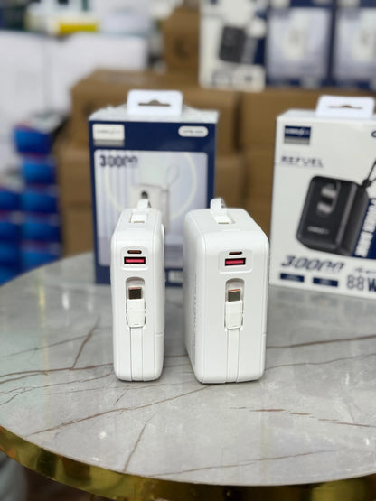 KAMAL Mini Power Bank 88W Fast Charging – 20,000mAh / 30,000mAh (LED % Display, Built-in Cable)