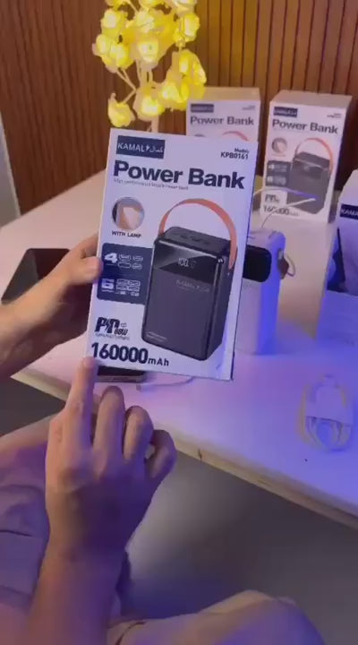 KAMAL KPB0161 160000mAh Power Bank (Made in Dubai) – 88W Fast Charging, LED Display & Lamp, 6 Outputs / 4 Inputs