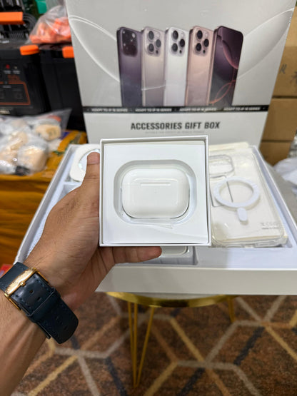 Premium iPhone 16 Series MagSafe Accessories Gift Box – Wireless Charger, AirPods Pro‑Style Earbuds, Magnetic Power Bank, 20 W USB‑C Adapter & Clear Case Bundle